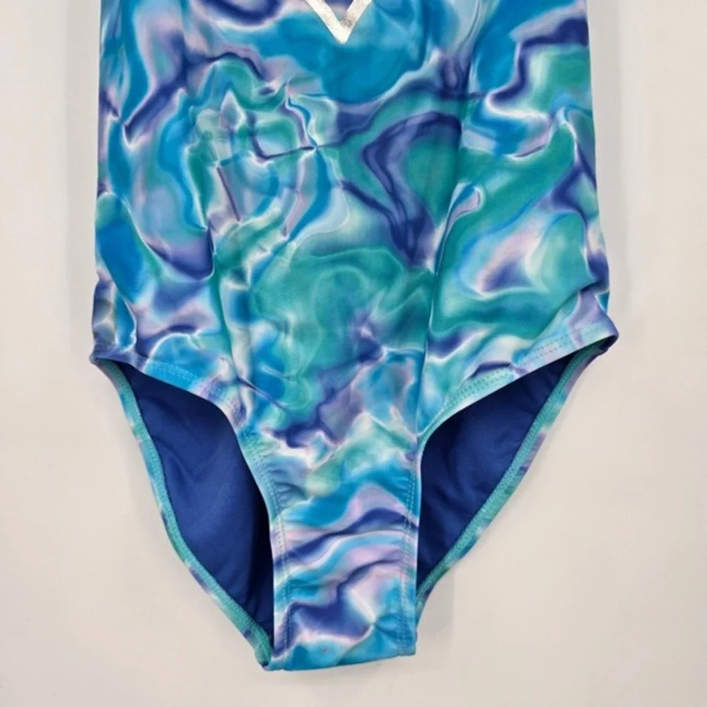 Hurley Girls' Swimsuit One‎ Piece Blue Marble Heart Logo Size 10/12